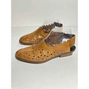 Rieker EUC Brown Leather Cutout Slingback Flat Sandals Shoe 41 EU 8.5-9 US